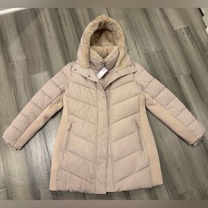 [NWT] Andrew Marc Women's Light Beige Quilted Hooded Puffer Coat